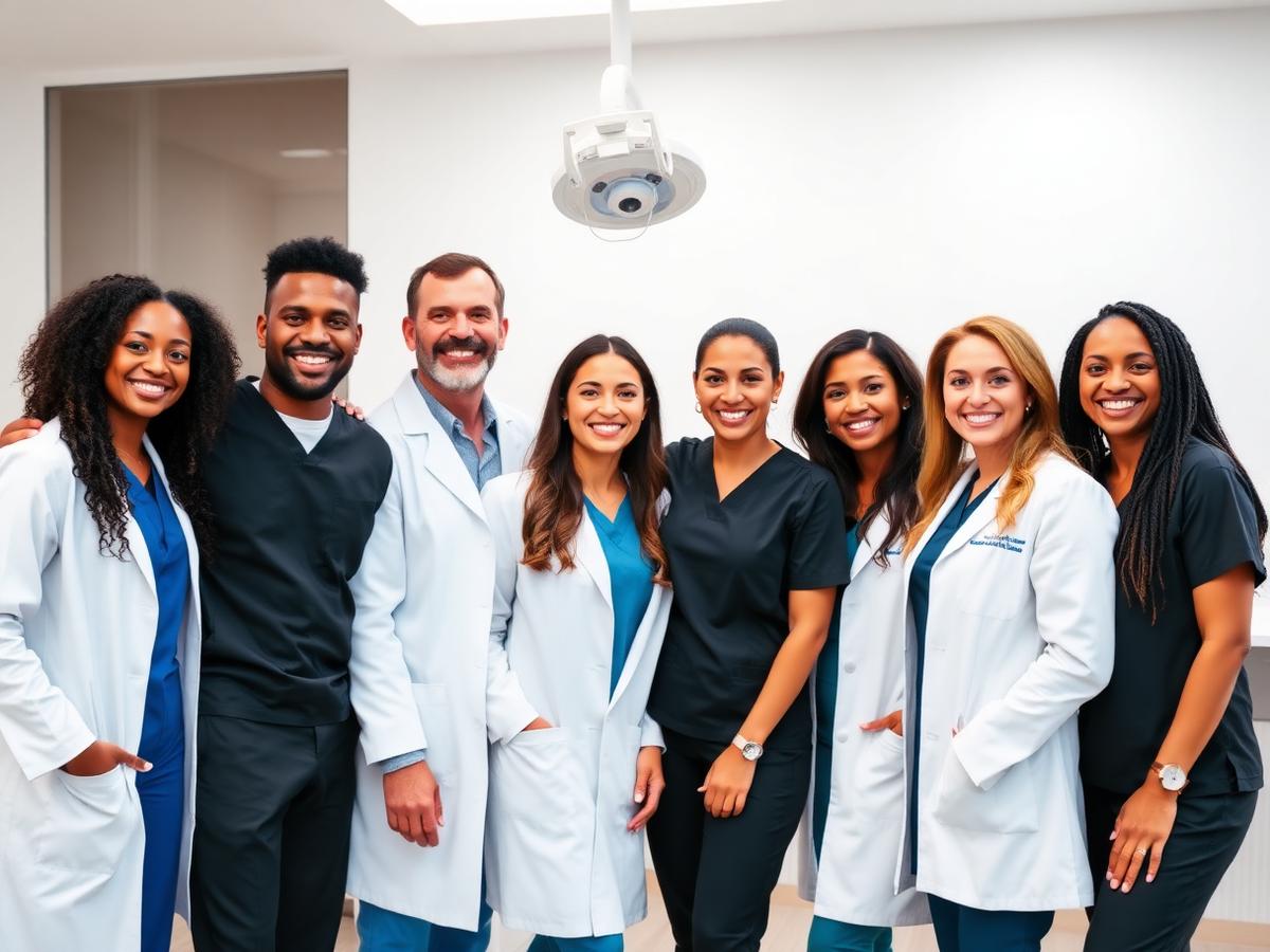 BrightSmile Dental team in white coats